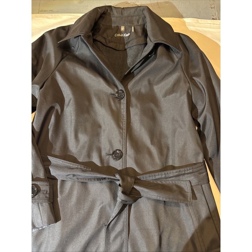 Calvin Klein Women's Size Small Black Belted Rain Trench Coat With Zip out Liner